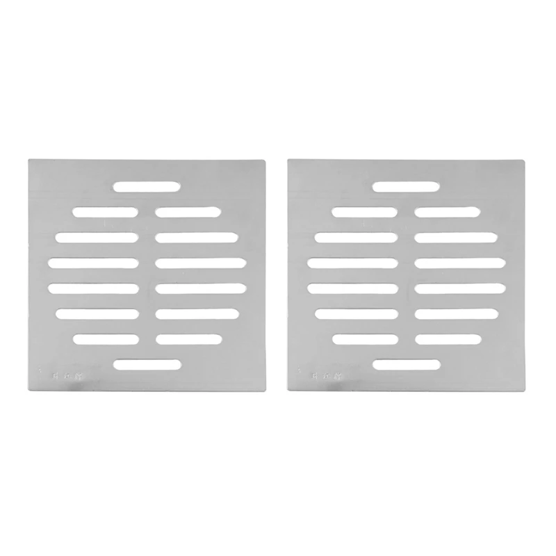 

2X Home Bathroom Supplies Silver Tone Square Stainless Steel Floor Drain Cover