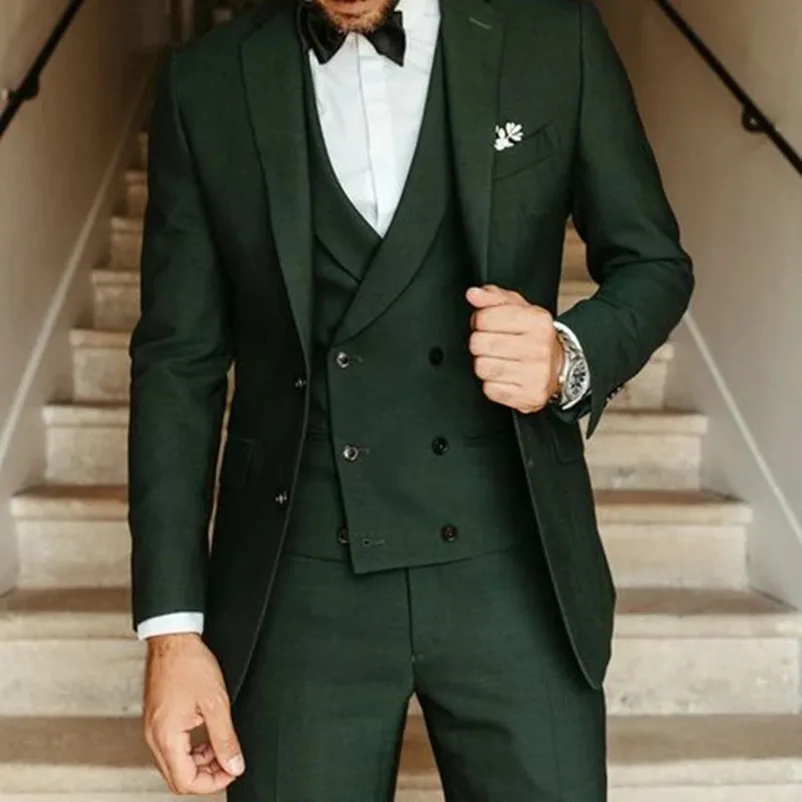 Jacket+Vest+Pants Fashion  Custom Green Men Suit Slim Fit Groomsmen For Wedding Dress Dinner Beach Party Sets 3 PCS