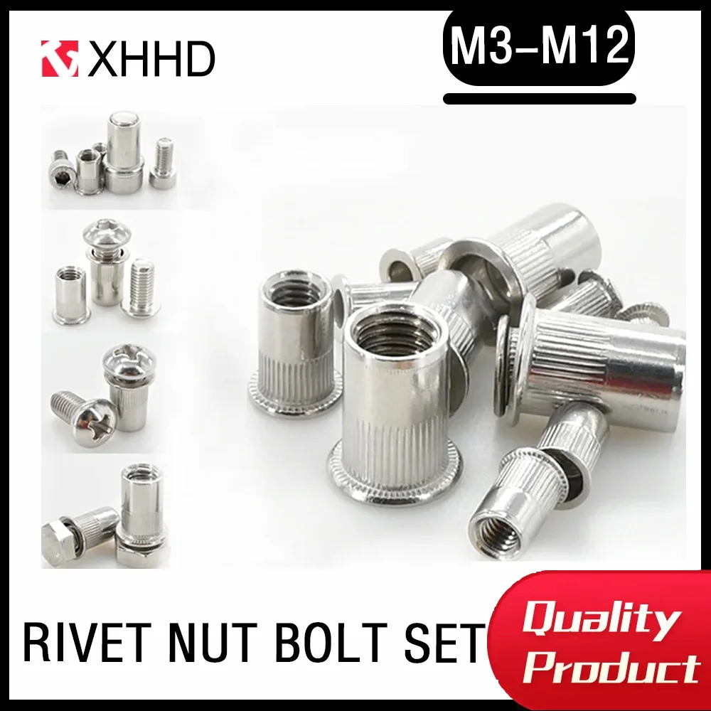 

304 Stainless Steel Hex Allen Bolts Screws Nuts Threaded Rivet Nut Screw Bolt Set Insert Kit Rivetnut M3 M4 M5 M6 M8 M10 M12