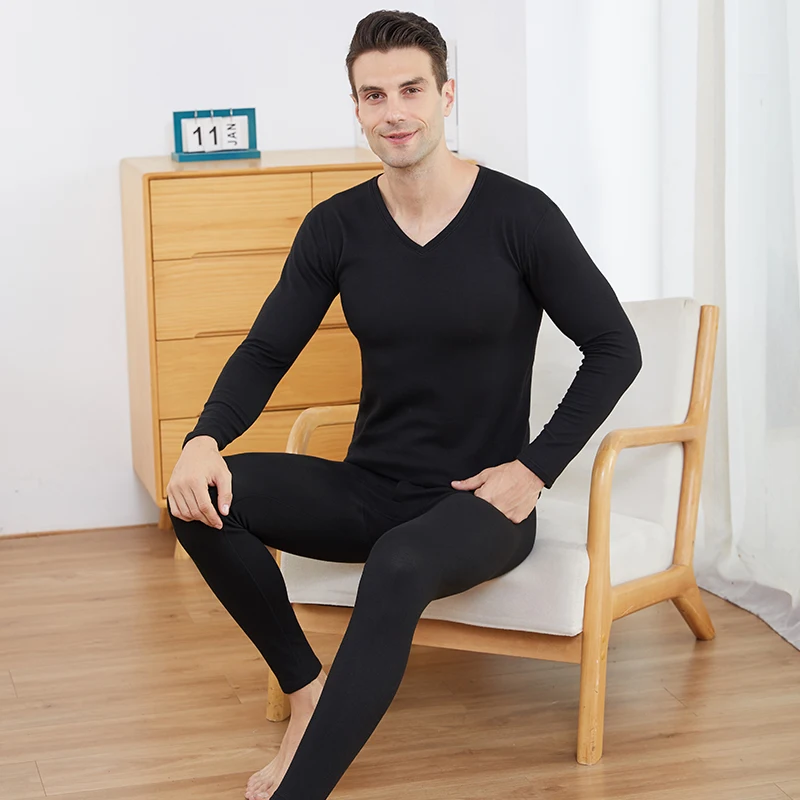 Winter Men's Thick Thermal Underwear Sets Long Johns Mens Warm V Neck Thermo Underwear Double Layer Thick Thermal Clothes Brand