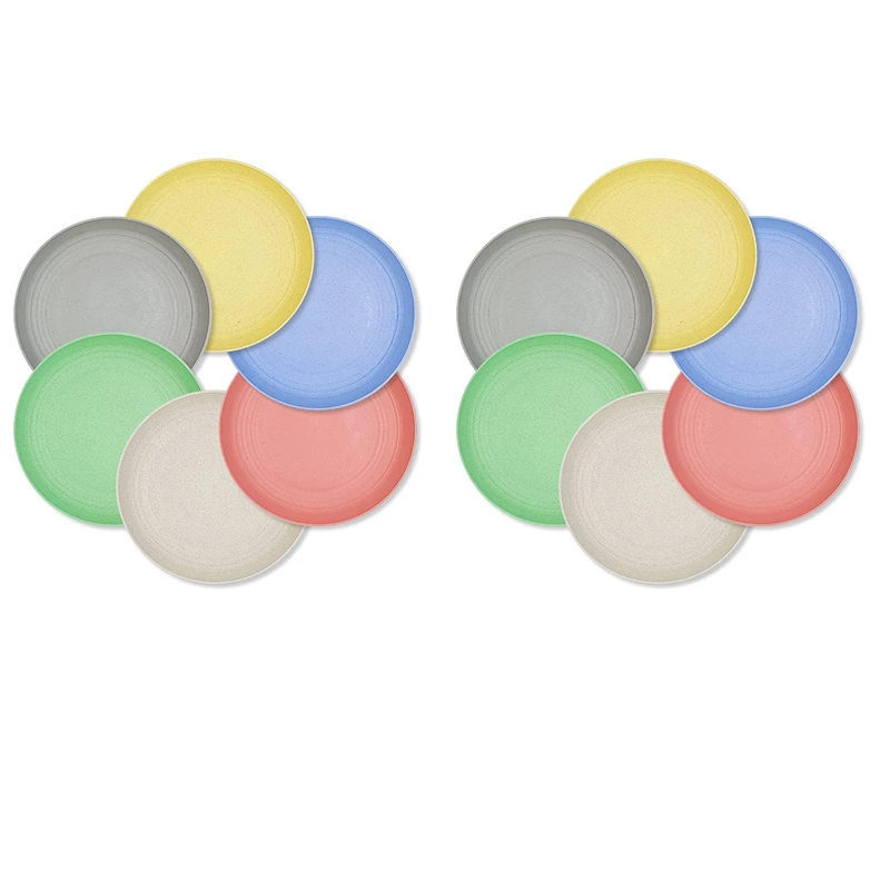 

12 Pcs 9 Inch Lightweight Wheat Straw Plates Dinner Plates,Plastic Plates Reusable,Dinnerware Sets