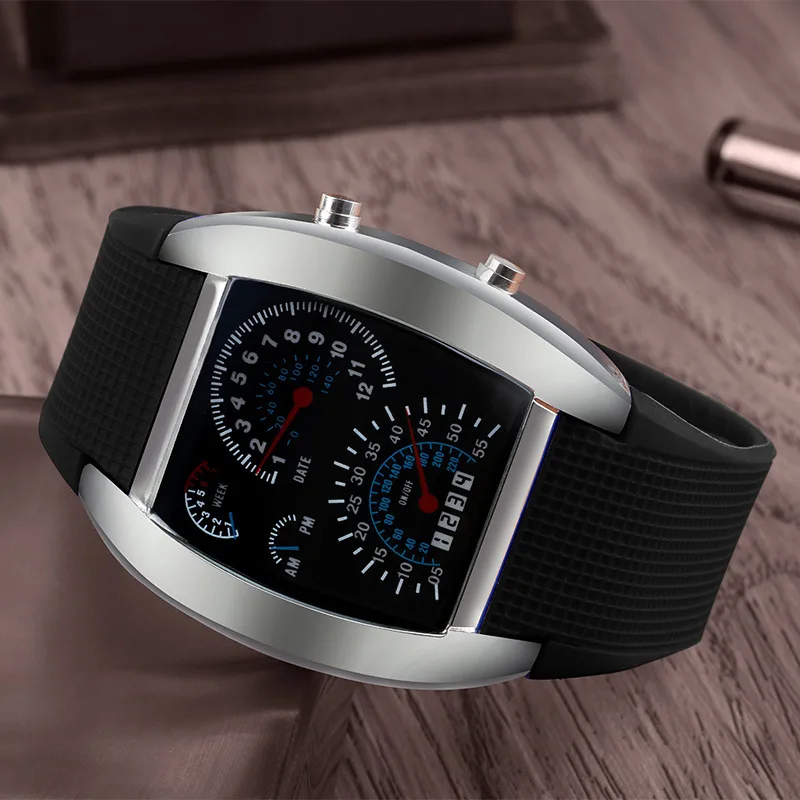 

LED Digital Watch Men Watch LED Electronic Watch Aviation Pilot Speedometer Sports Meter Dial Digital Wrist Watch horloges manne