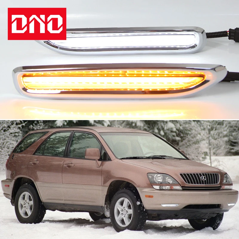 

DNO LED Daytime Running Headlamps For Lexus RX RX300 1998 1999 2000 2001 2002 2003 Daylights Yellow Turn Signal Car DRL Foglamp