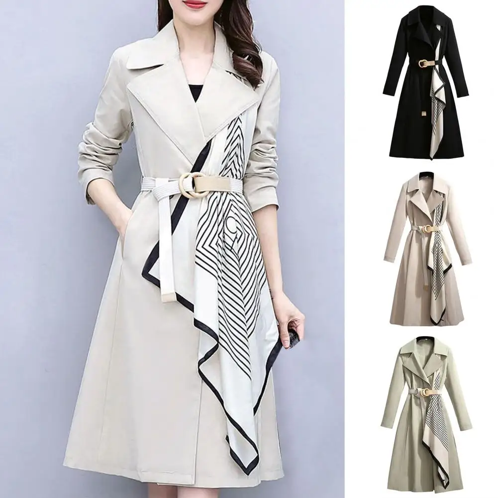 

Trendy Lady Windbreaker Slim Fit Mid-Length Windbreaker Belt Autumn Turn Down Collar Korean Windbreaker High-Waist