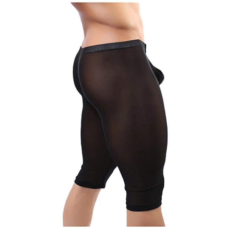 Mens Underwear Pouch Bulge Transparent Homme Male Gauze Sleepwear Long Boxer Pajamas See Through Mutandine Sexy Uomo Trasparente