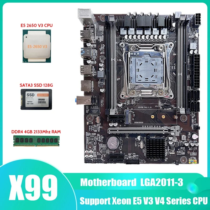 

Материнская плата X99, системная плата, поддержка DDR4 ECC RAM + E5 2650 V3 CPU + SATA3 SSD 128G + DDR4 4 Гб 2133 МГц RAM