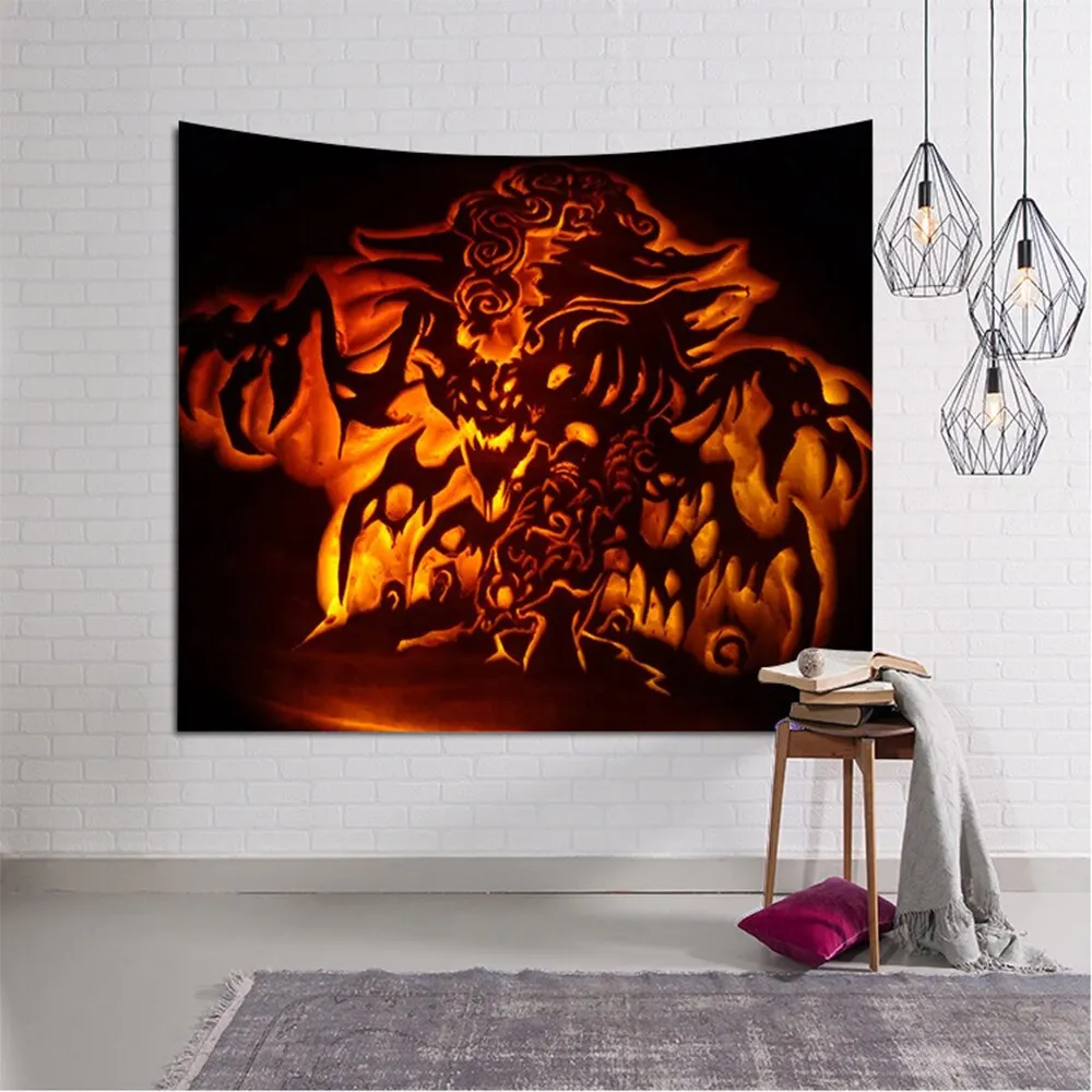 

Хэллоуин элементы тыквы фонари с маленьким дьяволом рисунок фоновая Ткань Украшение стен гобелен подвесная Ткань Горячая Распродажа