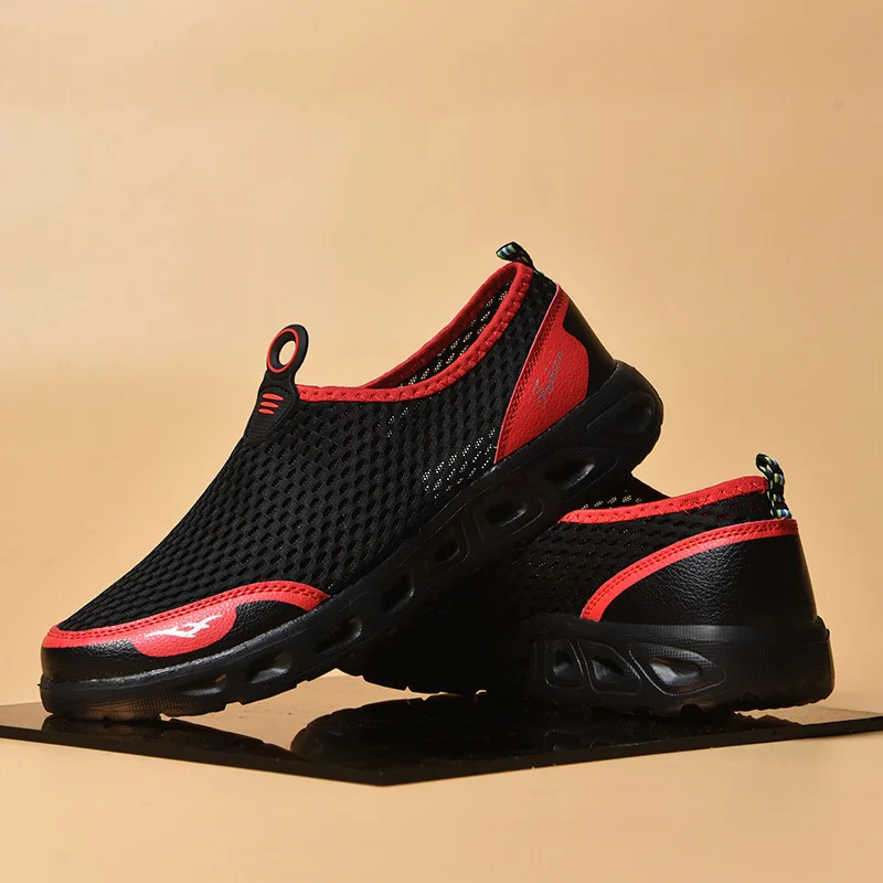 Кроссовки мужские сетчатые без шнуровки легкие дышащие Сникерсы для ходьбы