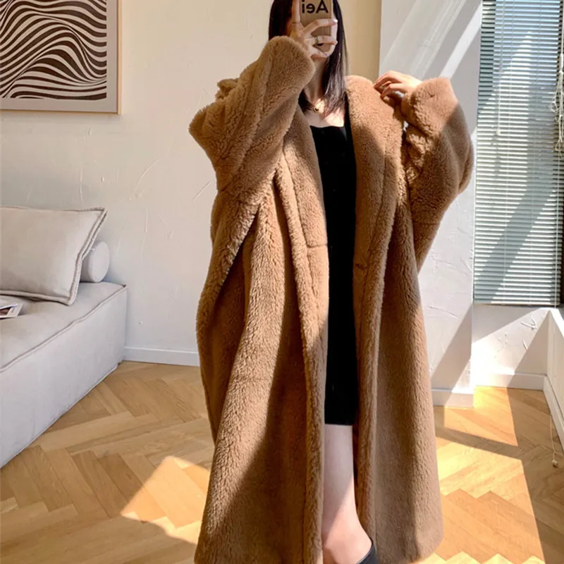 2022 New M Teddy Bear Fur Coat Female Particle Shearling Fur One Coat Long Thickened Winter Wool Coat