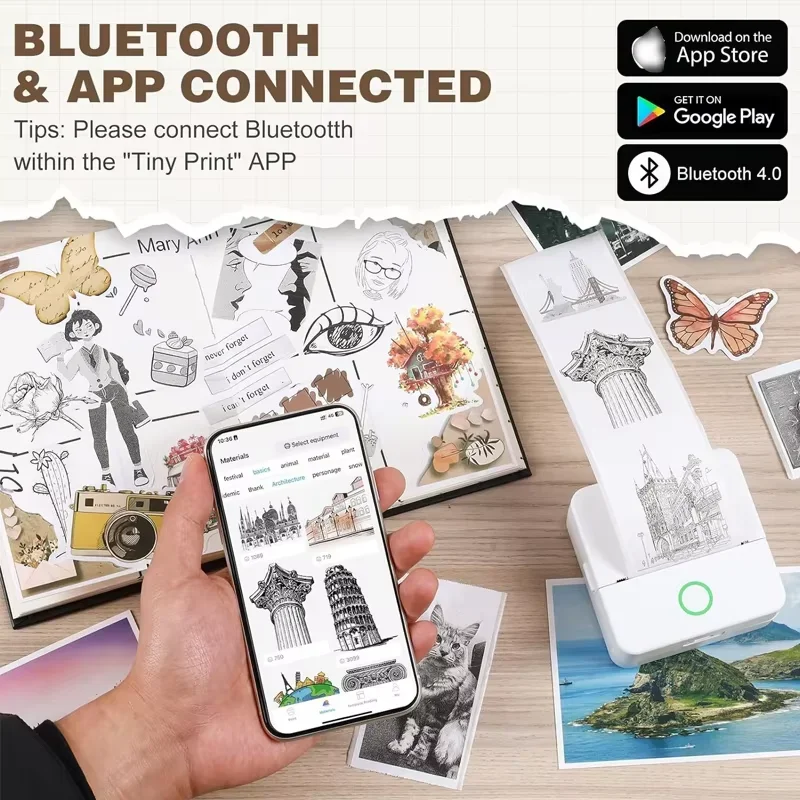 Портативный мини-термопринтер беспроводной Bluetooth 4 0 200 точек на дюйм печать