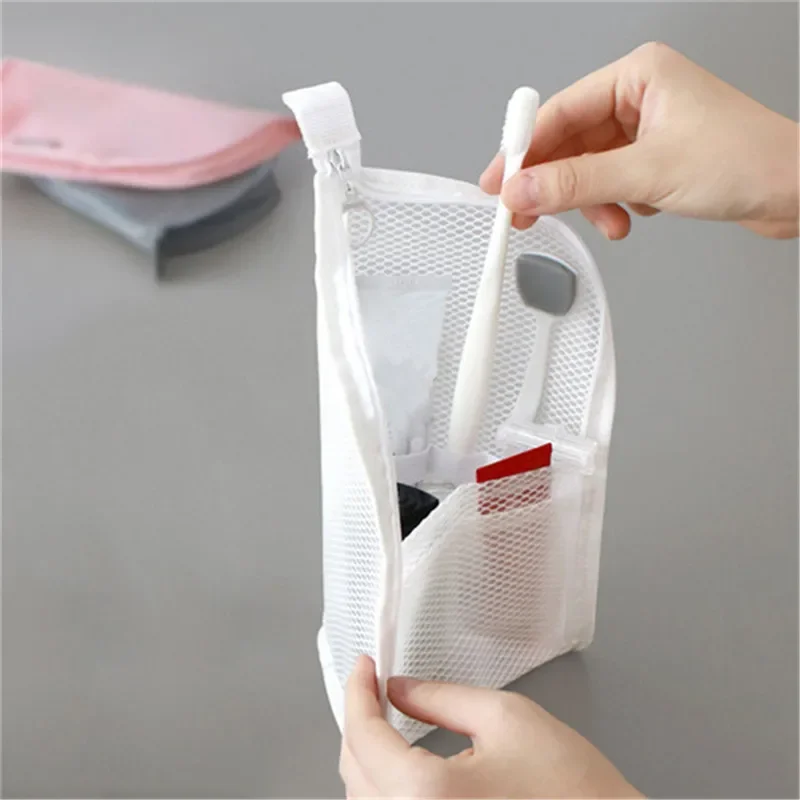 

New Folding Zipper Travel Makeup Brush Bag Portable Mesh Cosmetic Bag Travel Makeup Bags Toothbrush Washing Travel Organizer