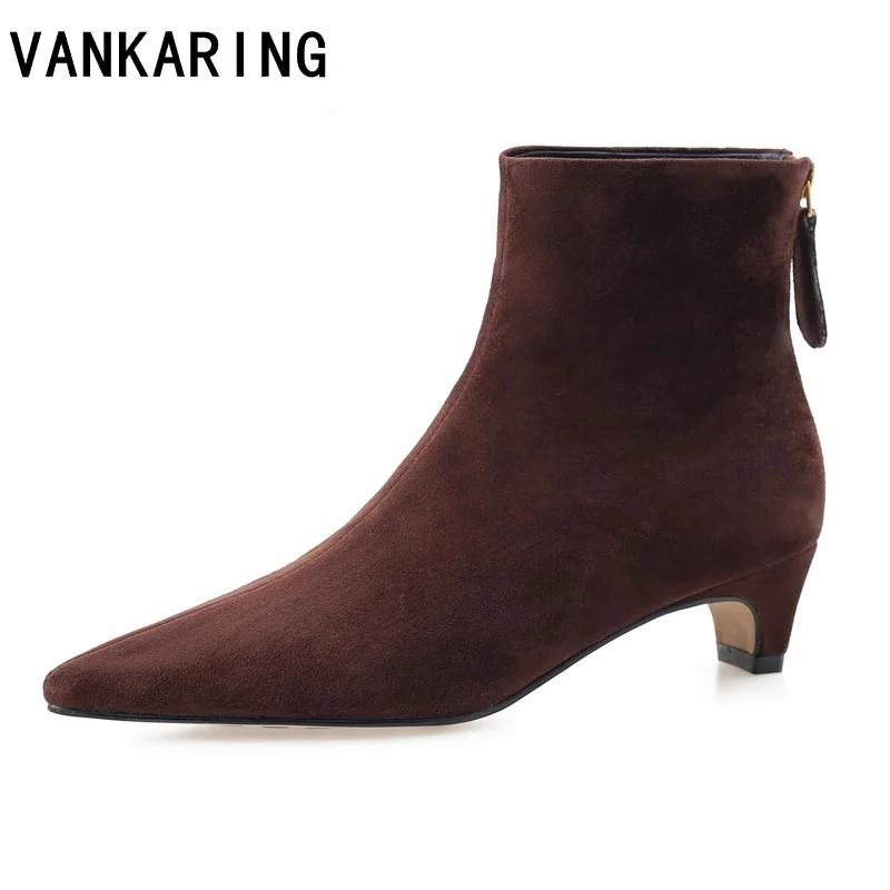 

Удобные Женские ботинки в стиле ретро, брендовая стильная обувь на высоком каблуке с шипами, осенне-зимние ботильоны для женщин, женские замшевые ботинки с острым носком