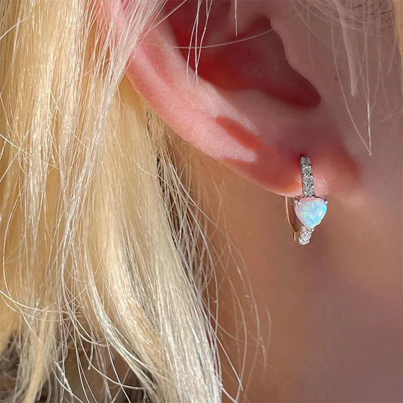 

VENTFILLE 925 Stamp Silver Color Opal Earring For Women Girl Zircon Love Heart Fashion Jewelry Birthday Gift Dropship
