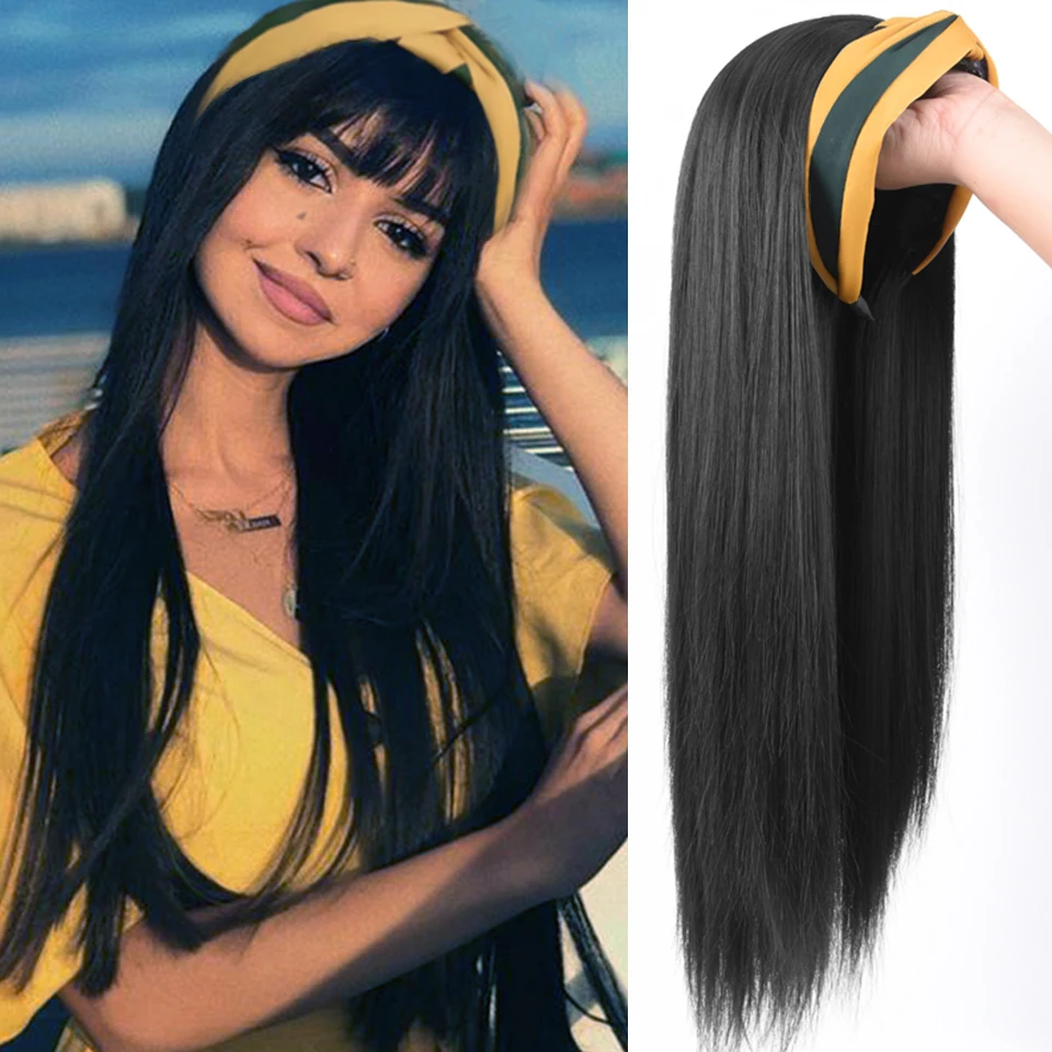 

HOUYAN Synthetic Wig Headband Headband Half Head Cover All-in-One Brown Long Wavy Hair Wig Female Black Brown Half Head Cover Bl