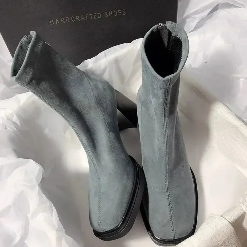 Осенне-зимние эластичные ботильоны женские дизайнерские винтажные туфли на