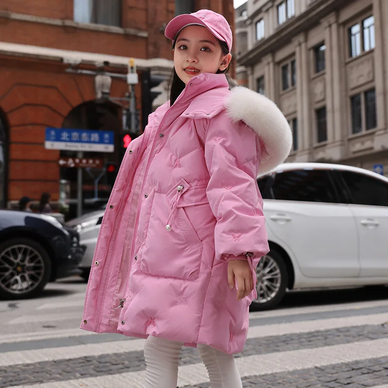 

2022 г. Новая детская зимняя одежда модная теплая пуховая куртка с капюшоном для девочек зеленое водонепроницаемое пуховое пальто для девоче...