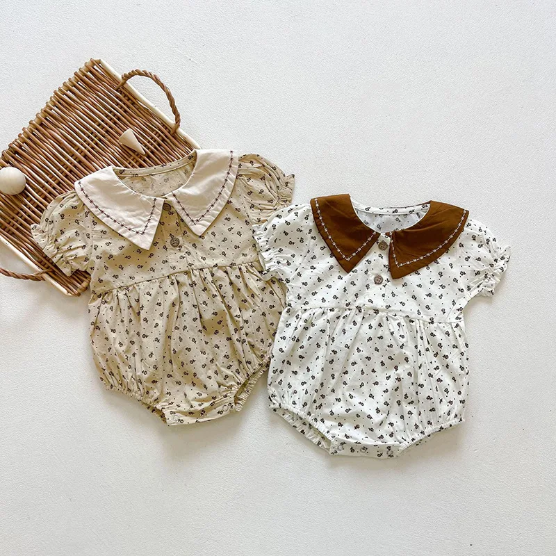 

2022 summer children's clothing short-sleeved floral romper color-blocking baby onesie children's clothes romper
