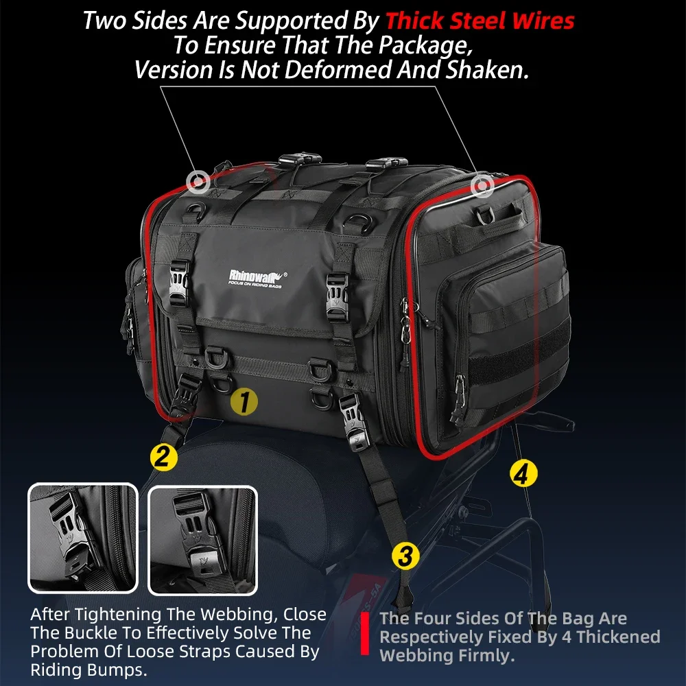 Дорожная сумка для багажа мотоцикла Rhinowalk водонепроницаемая 19–80 л расширяемая