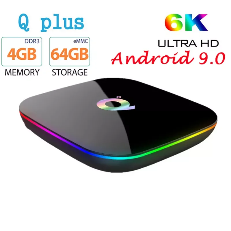 

Plus Android 9.0 TV Box Smart TV Box 4GB RAM 64GB Allwinner H6 Quad Core 6K H.265 USD3.0 2.4G Wifi Google Play store Youtube