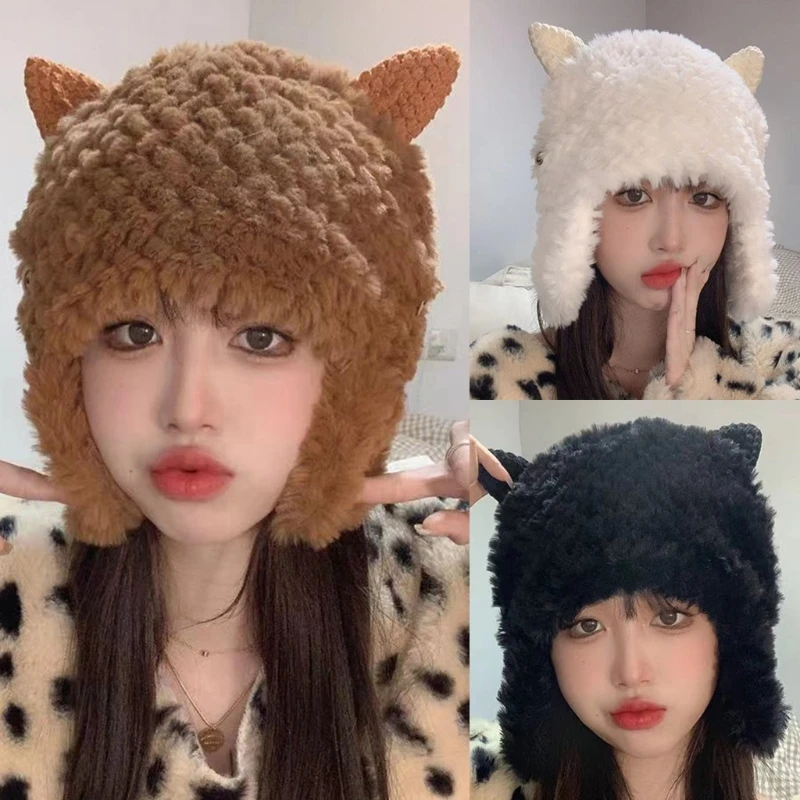 

Ear Lei Feng Hat Warm Plush Ear Hat Windproof Gift for Halloween New Year