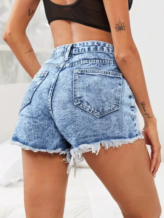 2022 Women Sexy Ripped High Waist Vintage Denim Shorts Hole Skinny Short Jeans Summer Ladies Street Casual Fashion Shorts Femal