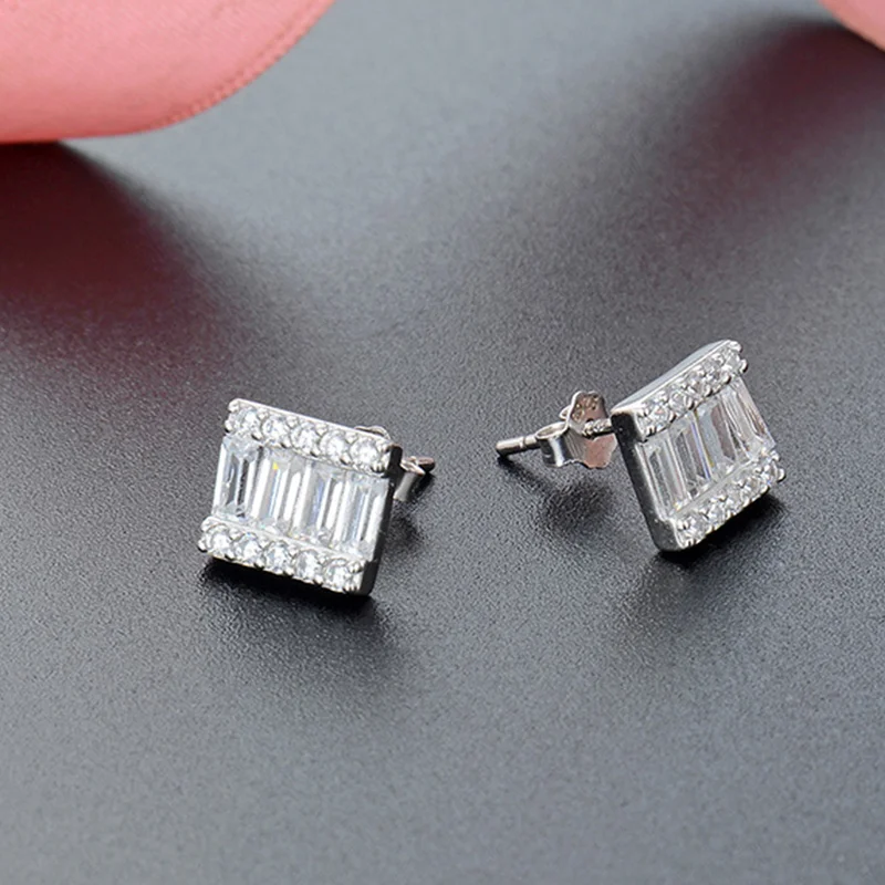 

Geometry Square Stud Earrings White Zirconia Silver color Earring for Women Elegant Party Wedding Christmas Jewelry