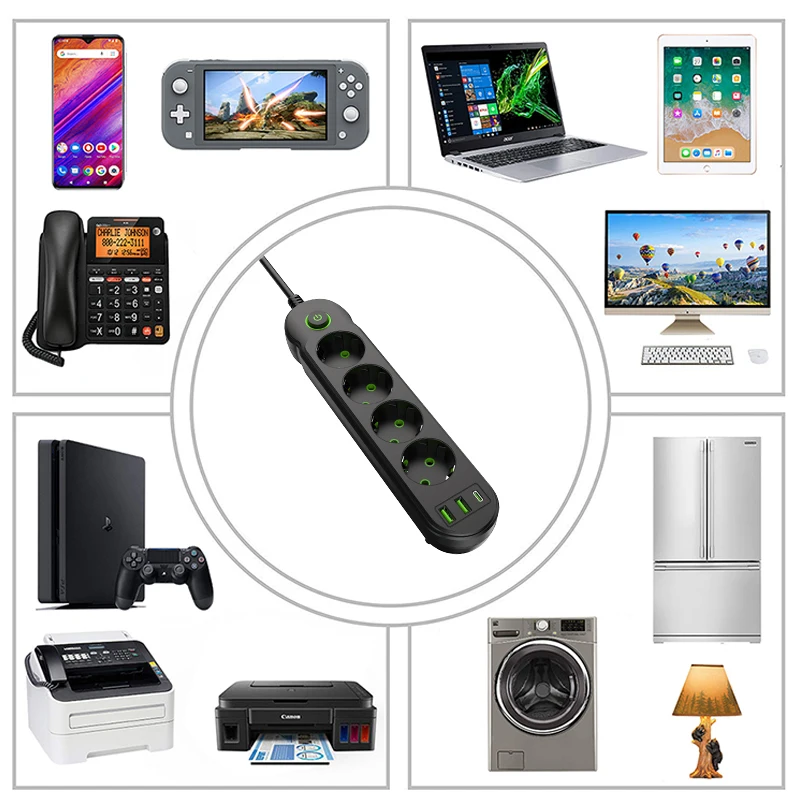 F14U F20U Вилка европейского стандарта удлинитель 2 м 4/8 розетки переменного тока