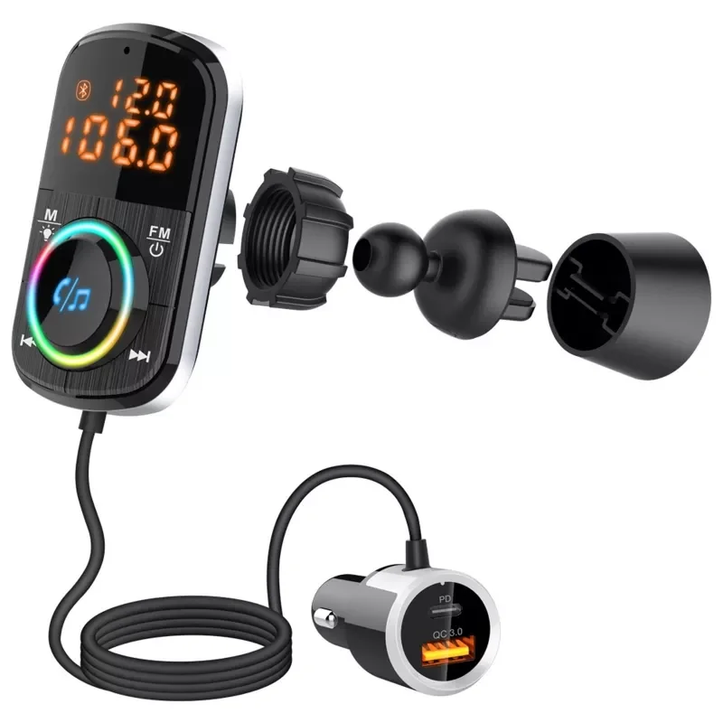 

5.0 FM Transmitter Wireless Radio Adapter Car Mp3 Player Handsfree Car Kit PD3.0/QC3.0 Fast Charge Dual LCD Display