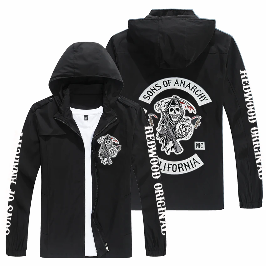 

Spring and autumn men's SONS OF ANARCHY logo Hooded Jacket popular print casual fashion loose rider jacket men's street Basebal