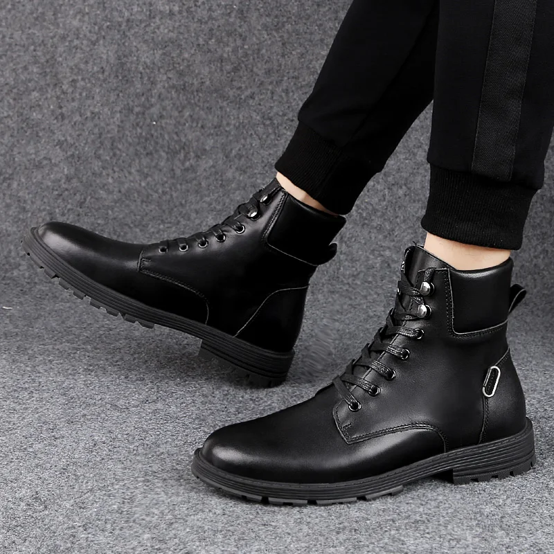 

Luxury Brand Winter Boots Plush Biker Men Shoes Boots Formal Causle Leather Ankle Motocross Motorcycle for Men Shoes