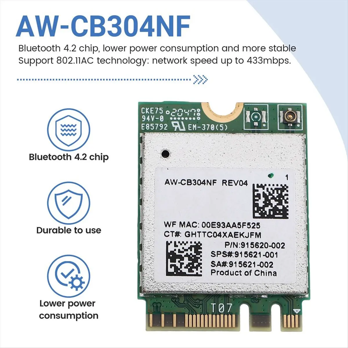 Фото A99X AW-CB304NF RTL8821CE WiFi-карта + антенна, двухдиапазонная 2,4G/5G, Bluetooth 4.2, 433 Мбит/с, 802.11AC, беспроводная сетев №2
