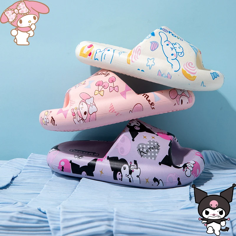 

Kawaii My Melody Kuromi Slippers Cartoon Sanrioes Cinnamoroll Parent Child Home Bathroom Non Slip Soft Women Flip Flops Summer