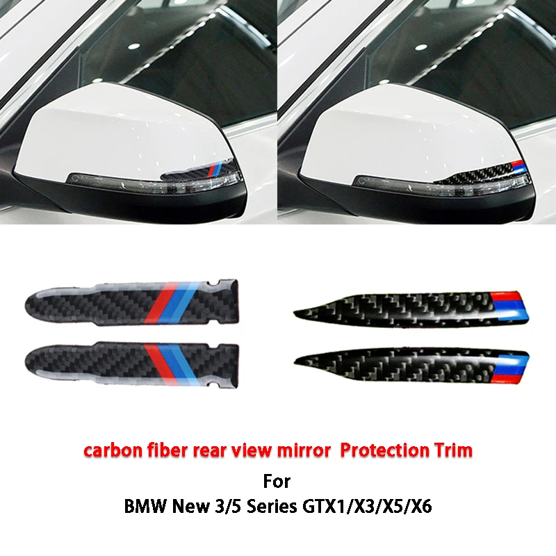 

1Pair Car Carbon Fiber Stickers Side Rear-view Mirror Protection Strip Cover Trim For BMW 3/5 Series GT X1 X3 X5 X6 Car Styling