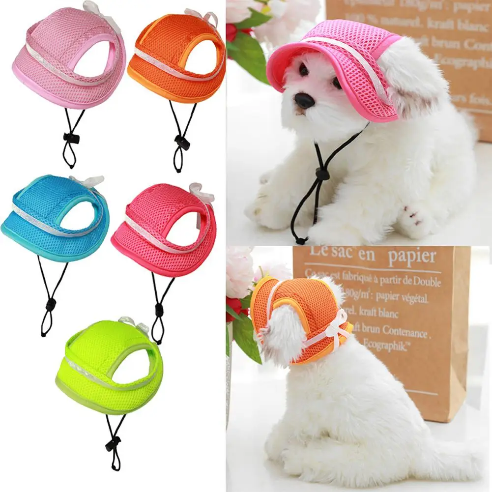 

Pet Dog Cat Hat Cute Bow Sunshade Cap Breathable Summer Uv Protection Sunhat With Adjustable Buckle Pets Supplies