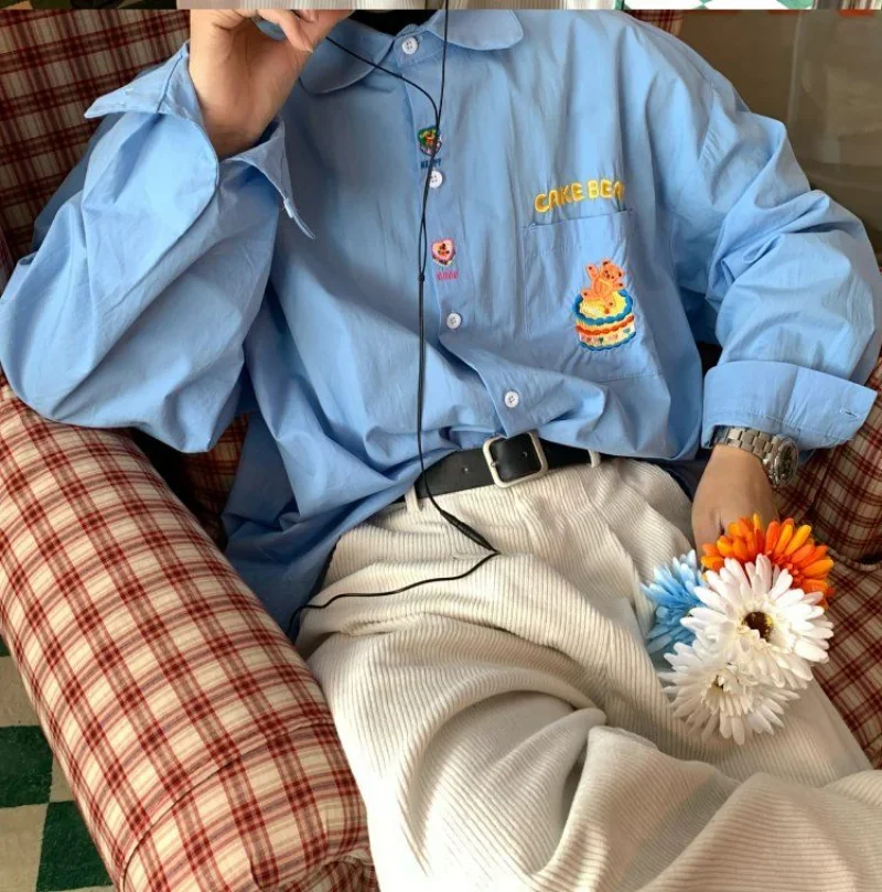 Женская винтажная рубашка с длинным рукавом белая блузка оверсайз в японском