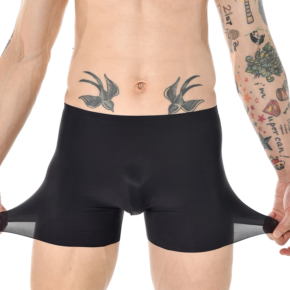 

Men Boxers Panties Ice Silk Underwear Thin Boxer Shorts Bulge Pouch Underpants Seamless Breathable Low Waist Soft Underwear