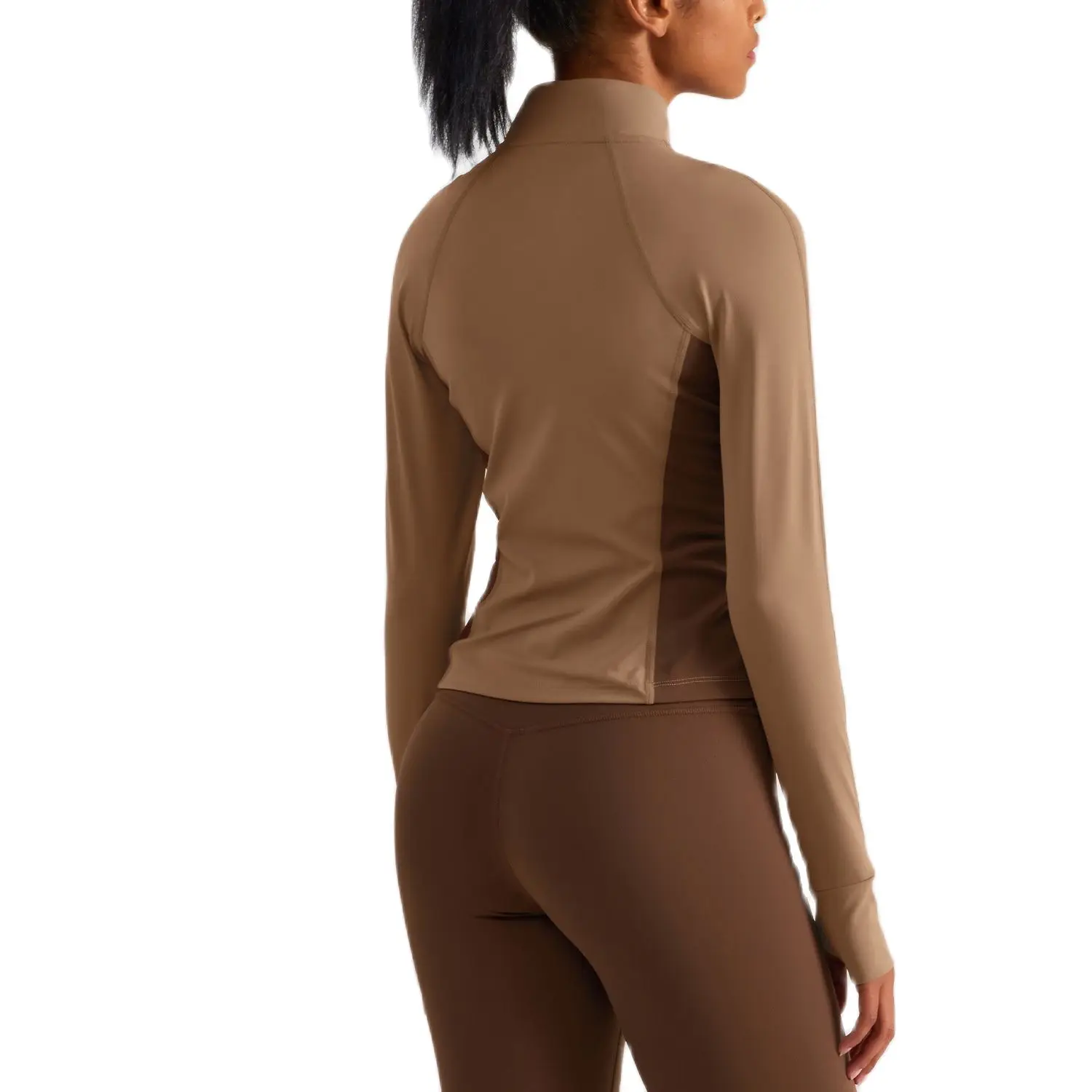 Solid Color Tights High Neck Stitching Fitness Women Sport Jacket Top Comprehensive Training Zipper Long Sleeve Yoga Coat Wear