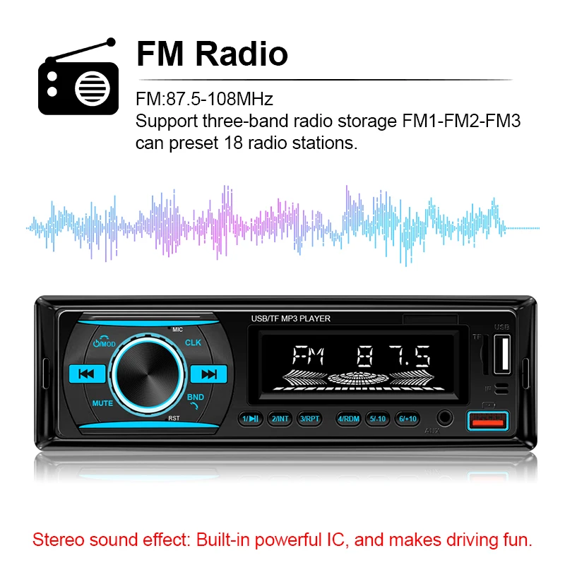 Универсальный 1din Автомобильный Стерео Радио 60 Вт X 4 Mp3-плеер С Bluetooth Fm Usb Aux Iso Для