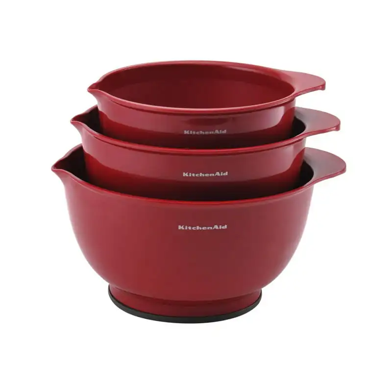 

Plastic Set of 3 Mixing Bowls with Soft Foot in Red