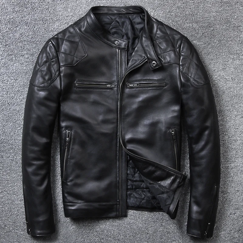 

Genuine Leather Jacket Men's Sheepskin Thick Short Slim Leather Jacket Fashion Motorcycle Jacket Leather Jacket
