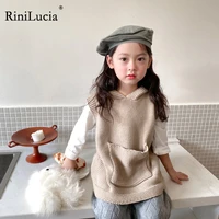 rinilucia childrens fashion hooded sweater vest 2022 autumn korean pocket sweater girl toddler sleeveless birthday gift clothes