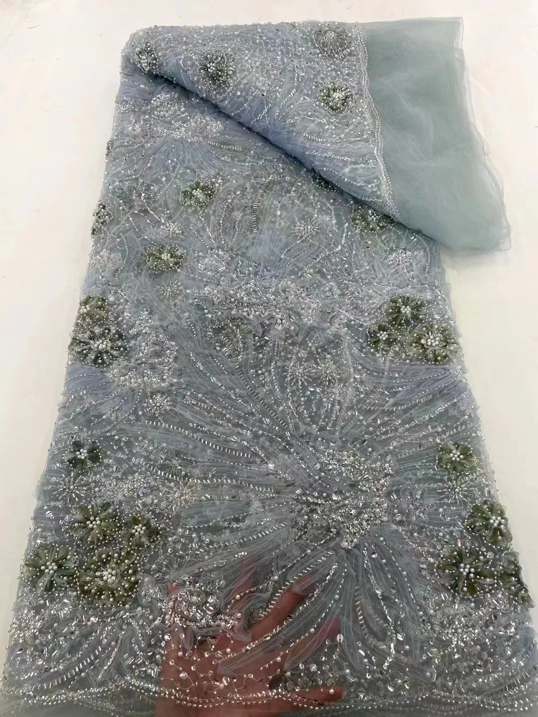 Роскошные великолепные блестки ручной работы с 3D цветочным кружевом из тюля для