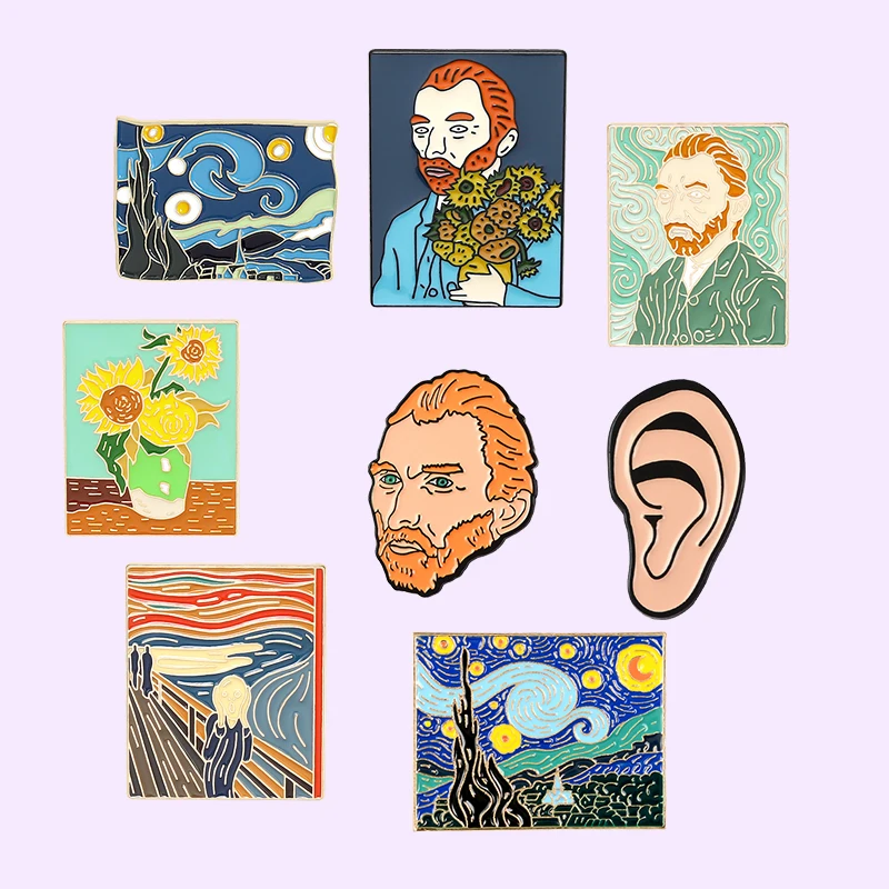 

Van Gogh Lapel Brooches The Scream Sunflower The Starry Night Enamel Pins for Backpacks Artist Badges Jewelry Gifts Wholesale