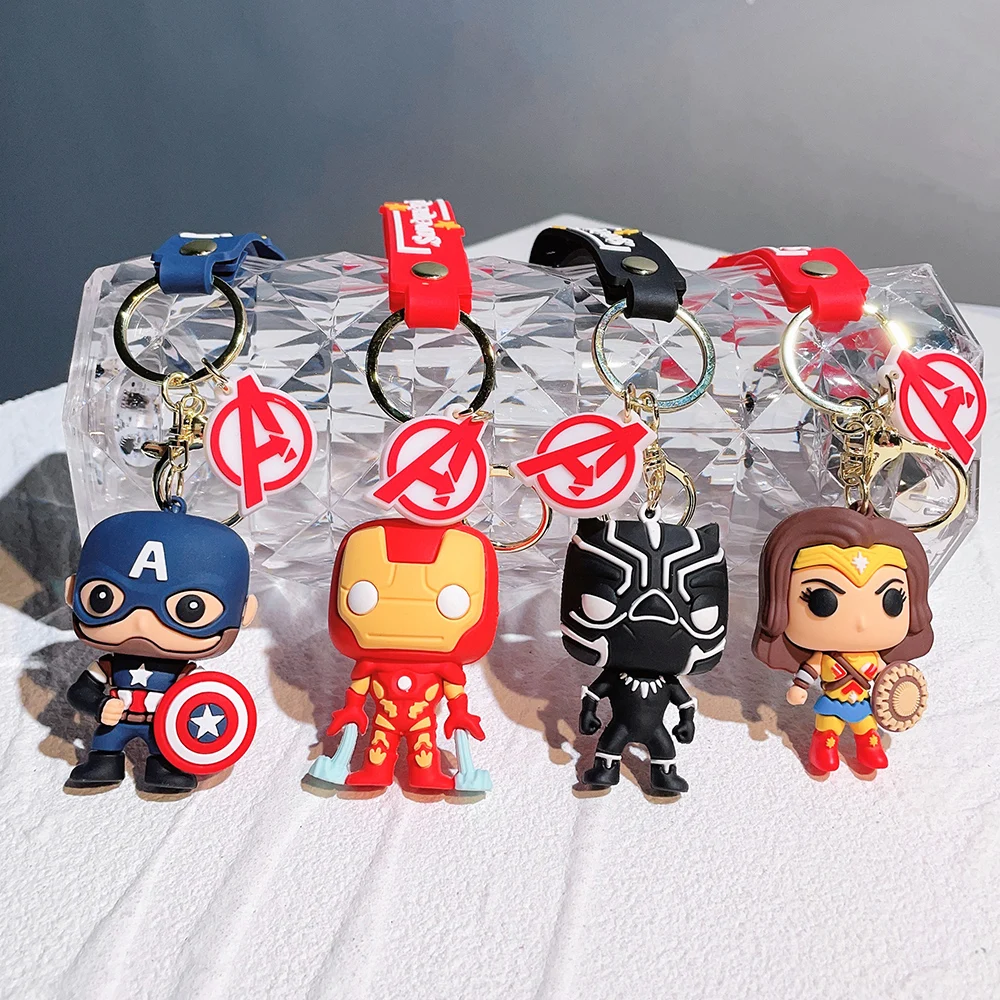 

Cartoon Marvel Superheroes Silicone Keychains Cute Avengers Pendant Keyholder for Bag Black Panther Spiderman Keyrings Jewelry