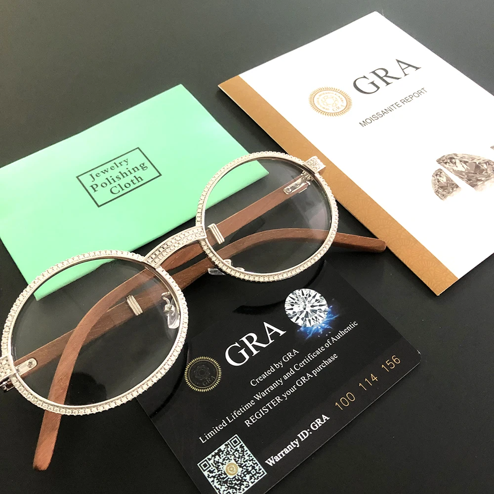 New Moissanite Glasses S925 Silver Wood Body Real Diamond Glasses For Women Men Luxurious Jewelry Pass Tester With GRA Free Ship