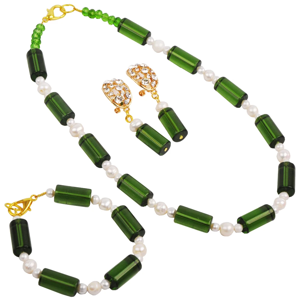 Темно-зеленый кристалл и белый пресноводный набор ювелирных изделий нигерийский