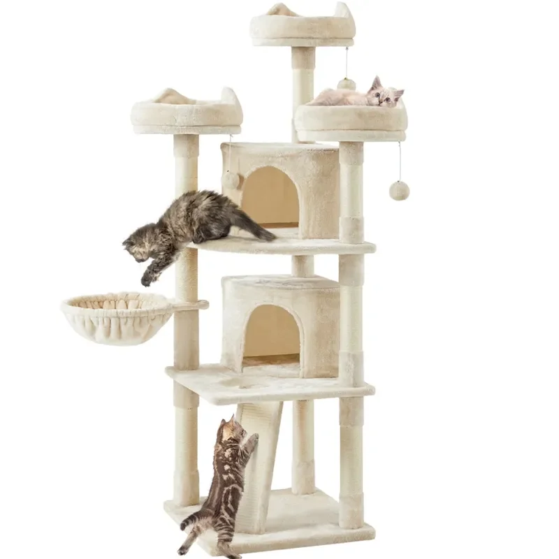 

68.5in Multi-Level Cat Tree Caves Condos, Beige For Cats Kitten Furniture House