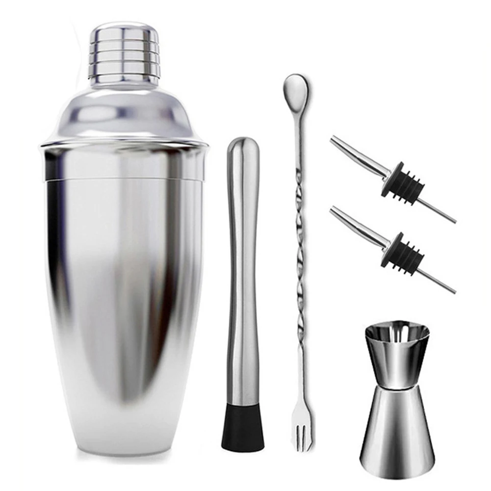 

6pcs/set Home Party Stainless Steel Cocktail Shaker Set Liquor Pourers 550ML Drink Mixing Measuring Cup Martini Wine Dispenser