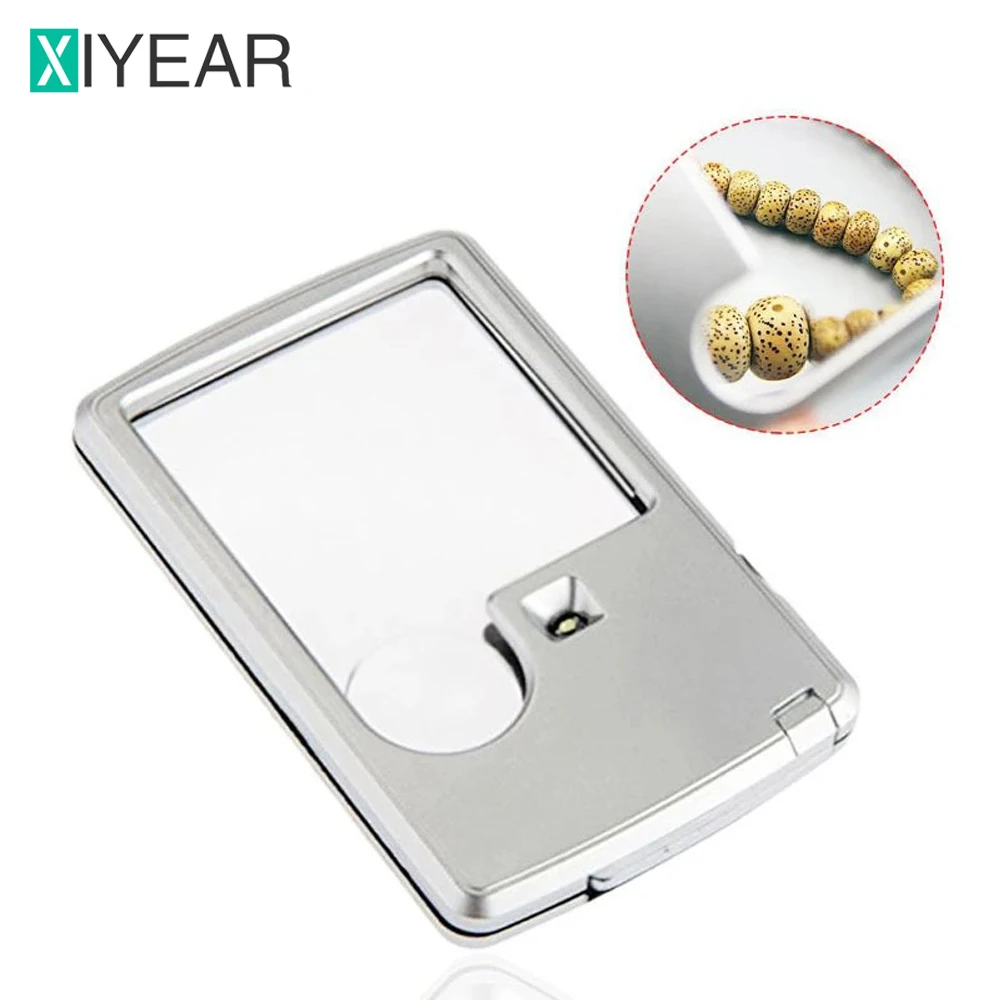 

3X-6X Credit Card Led Magnifier Loupe With Light Leather Case Magnifying Glass Ultra-Thin Portable Square With LED Light