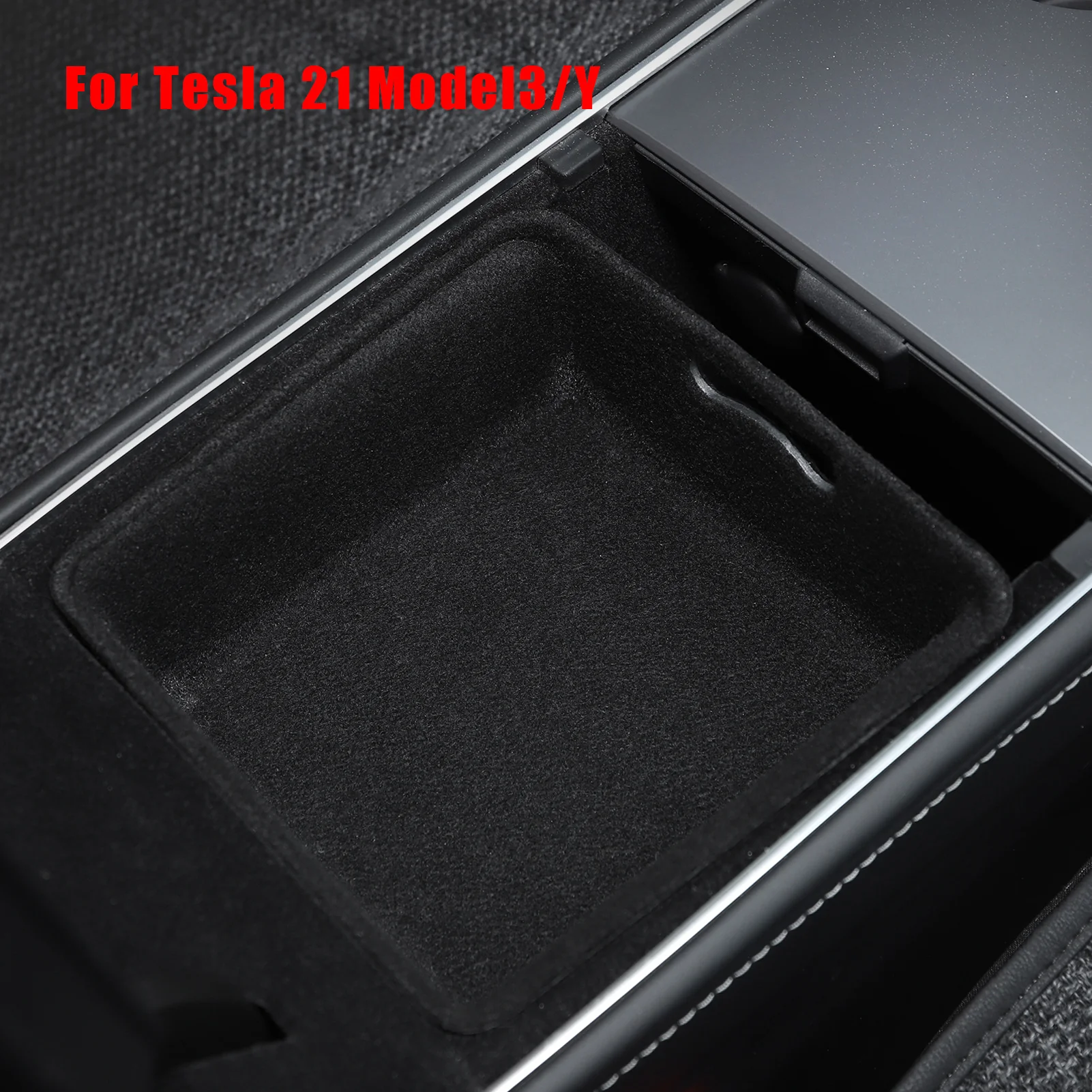 

For Tesla Model 3 Y 2021 Car Central Armrest Storage Box Organizer Center Console Flocking Organizer Containers Storage Box